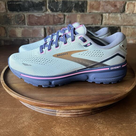 Brooks Ghost 15 Blue Pink Comfort Road Running Shoes Sneakers Women's 8.5 Wide - Picture 5 of 16